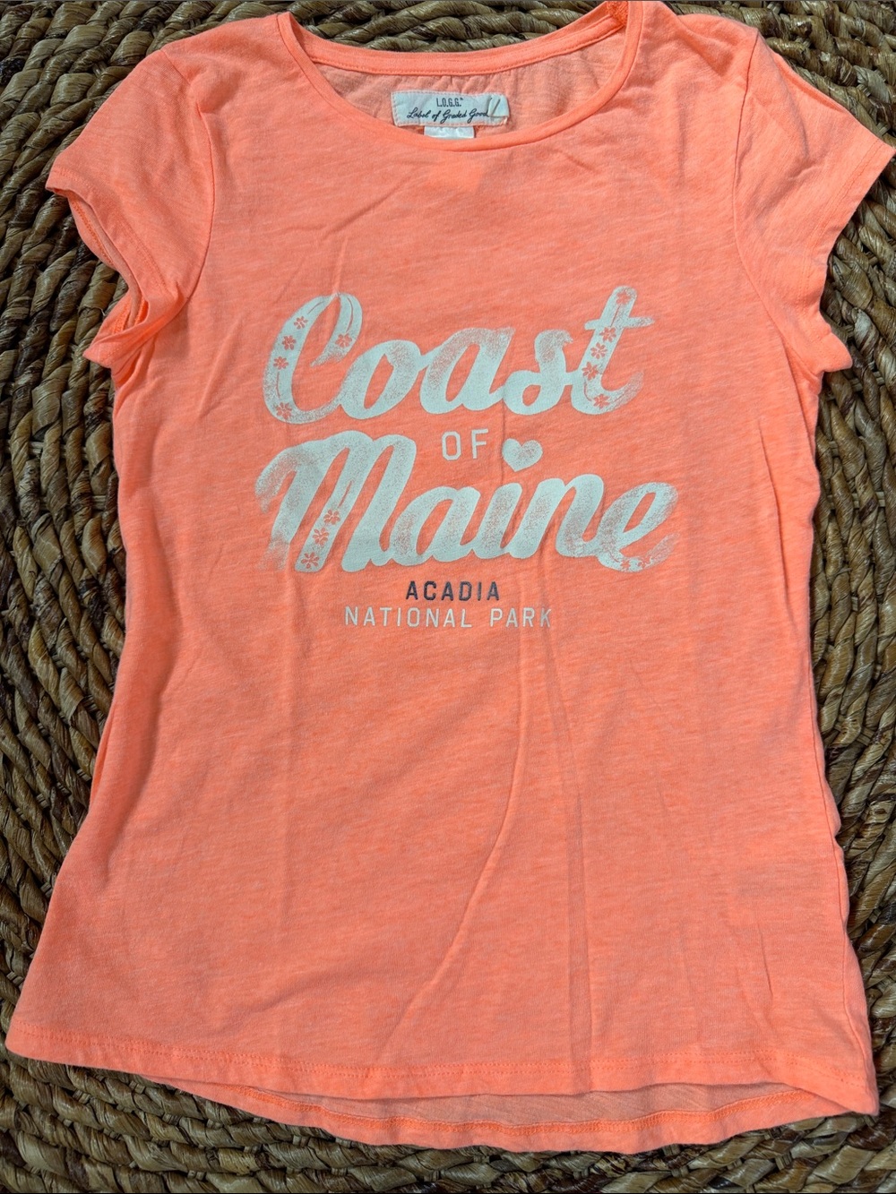 L.O.G.G. H&M Coast of Maine Acadia National Park neon Coral Graphic Tee